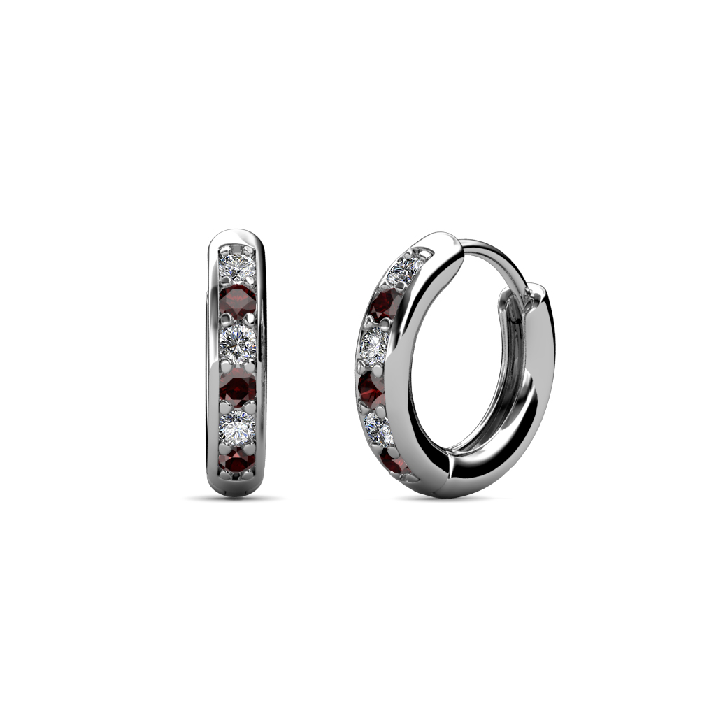 Cianna 0.31 ctw Petite Red Garnet and Diamond Hoop Earrings 