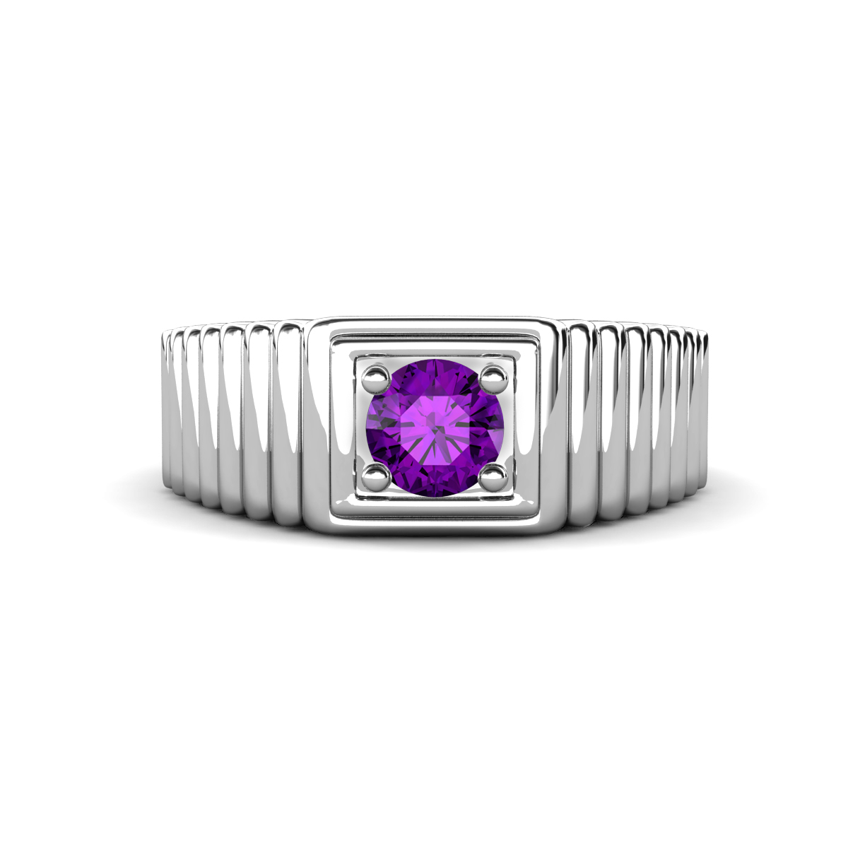 Angelo 0.40 ct Amethyst Ribbed Shank Solitaire Men Band (8 mm) 