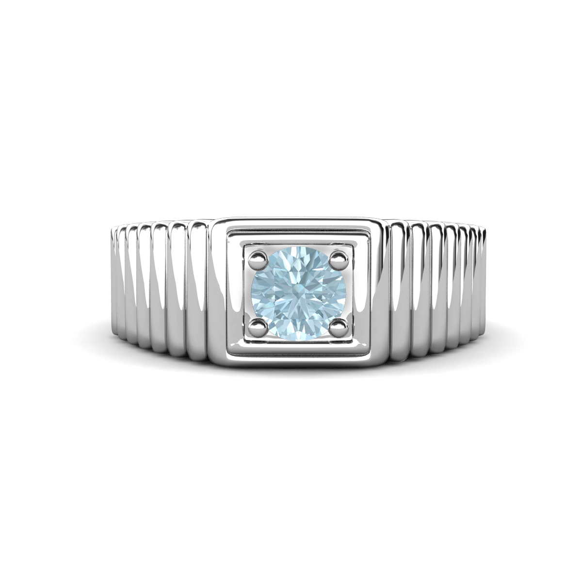 Angelo 0.40 ct Aquamarine Ribbed Shank Solitaire Men Band (8 mm) 