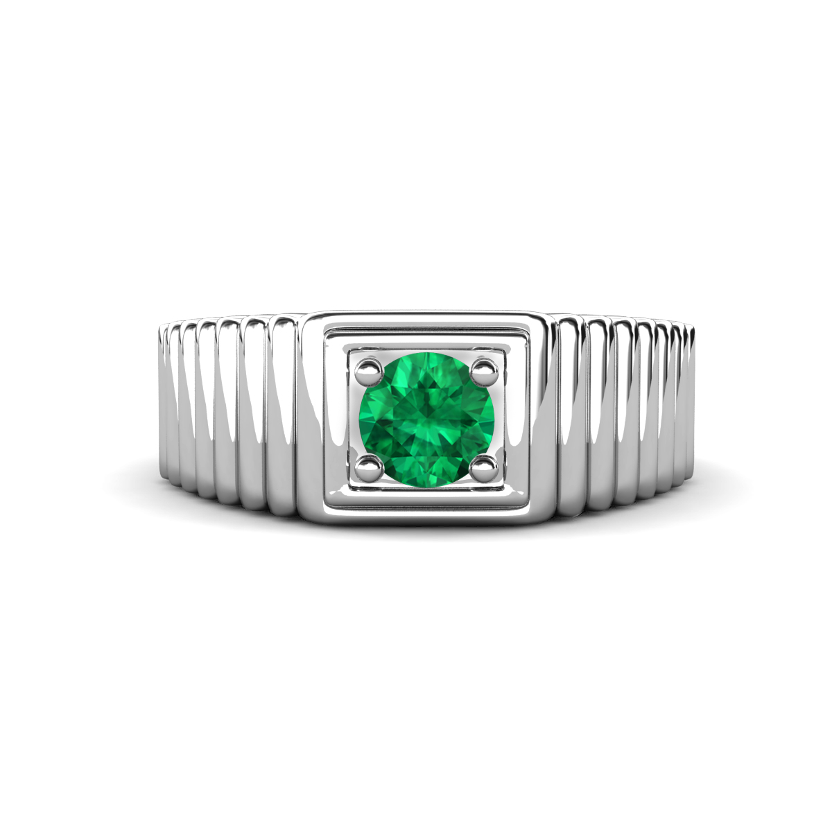 Angelo 0.40 ct Emerald Ribbed Shank Solitaire Men Band (8 mm) 