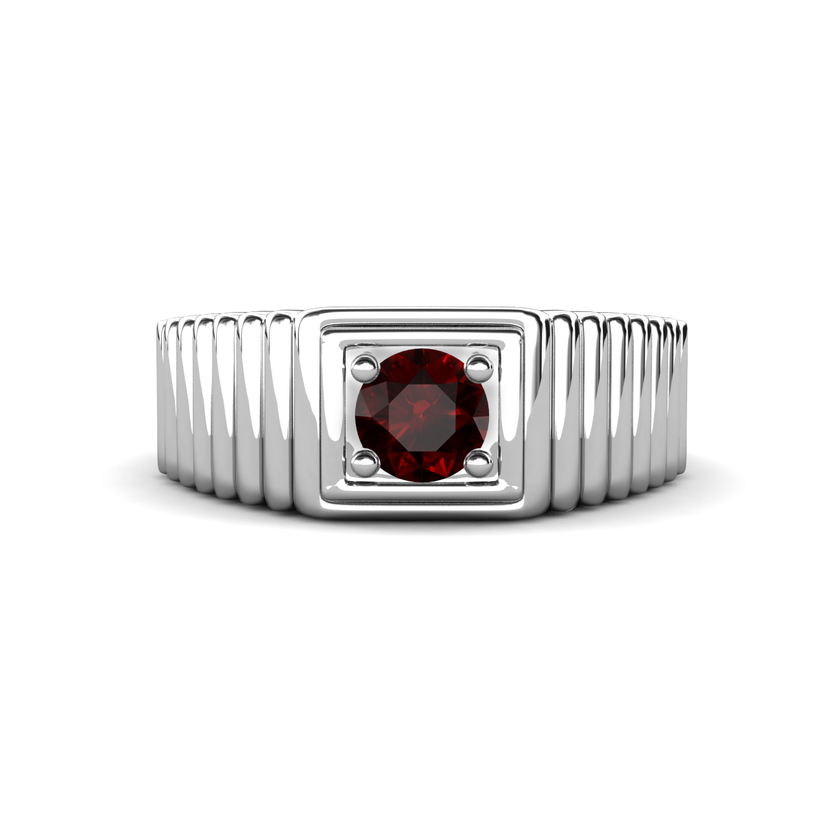 Angelo 0.63 ct Red Garnet Ribbed Shank Solitaire Men Band (8 mm) 