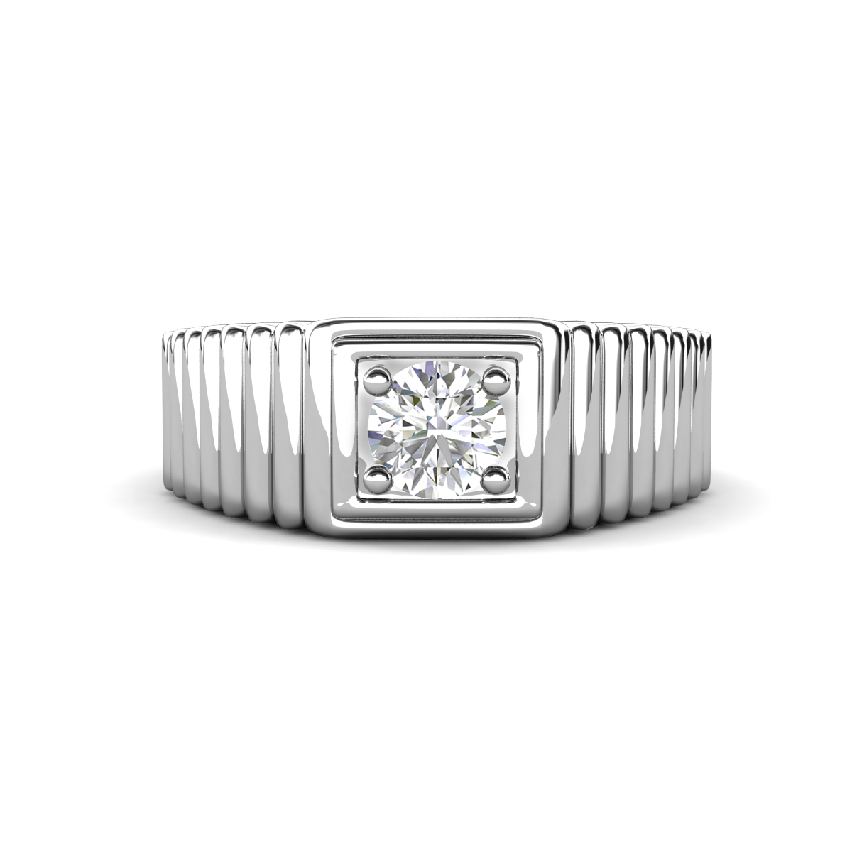 Angelo 0.53 ct White Sapphire Ribbed Shank Solitaire Men Band (8 mm) 
