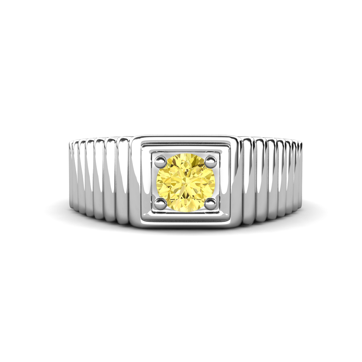 Angelo 0.53 ct Yellow Sapphire Ribbed Shank Solitaire Men Band (8 mm) 