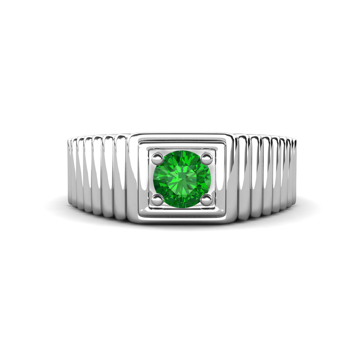 Angelo 0.60 ct Green Garnet Ribbed Shank Solitaire Men Band (8 mm) 