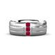 1 - LeBron Round Ruby with Brushed and Polished Finish Three Stone Men's Wedding Band (8 mm) 