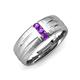 3 - LeBron Round Amethyst with Brushed and Polished Finish Three Stone Men's Wedding Band (8 mm) 