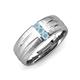 3 - LeBron Round Aquamarine with Brushed and Polished Finish Three Stone Men's Wedding Band (8 mm) 