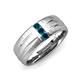 3 - LeBron Round Blue Diamond with Brushed and Polished Finish Three Stone Men's Wedding Band (8 mm) 