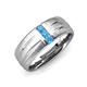 3 - LeBron Round Blue Topaz with Brushed and Polished Finish Three Stone Men's Wedding Band (8 mm) 