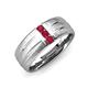 3 - LeBron Round Ruby with Brushed and Polished Finish Three Stone Men's Wedding Band (8 mm) 