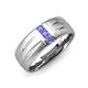 3 - LeBron Round Tanzanite with Brushed and Polished Finish Three Stone Men's Wedding Band (8 mm) 