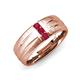 3 - LeBron Round Ruby with Brushed and Polished Finish Three Stone Men's Wedding Band (8 mm) 
