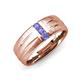 3 - LeBron Round Tanzanite with Brushed and Polished Finish Three Stone Men's Wedding Band (8 mm) 