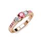 3 - Jamille Pink Tourmaline and Diamond Three Stone with Side Pink Tourmaline Ring 