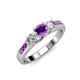 3 - Jamille Amethyst and Diamond Three Stone with Side Amethyst Ring 