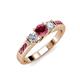 3 - Jamille Rhodolite Garnet and Diamond Three Stone with Side Rhodolite Garnet Ring 