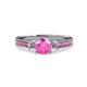 1 - Dzeni 1.56 ctw Pink Sapphire and Side Natural Diamond with Accented Pink Sapphire Three Stone Engagement Ring  