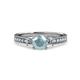 1 - Dzeni 1.30 ctw Aquamarine and Side Natural Diamond with Accented Aquamarine Three Stone Engagement Ring  