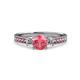 1 - Dzeni 1.30 ctw Pink Tourmaline and Side Natural Diamond with Accented Pink Tourmaline Three Stone Engagement Ring  