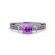 1 - Dzeni 1.30 ctw Amethyst and Side Natural Diamond with Accented Amethyst Three Stone Engagement Ring  