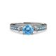 1 - Dzeni 1.39 ctw Blue Topaz and Side Natural Diamond with Accented Blue Topaz Three Stone Engagement Ring  