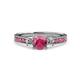 1 - Dzeni 1.46 ctw Rhodolite Garnet and Side Natural Diamond with Accented Rhodolite Garnet Three Stone Engagement Ring  