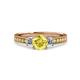 1 - Dzeni 1.41 ctw Yellow Sapphire and Side Natural Diamond with Accented Yellow Sapphire Three Stone Engagement Ring  