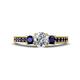 1 - Valene Diamond and Blue Sapphire Three Stone with Side Blue Sapphire Ring 