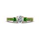 1 - Valene Diamond and Green Garnet Three Stone with Side Green Garnet Ring 