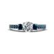 1 - Valene Blue and White Diamond Three Stone with Side Blue Diamond Ring 