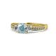 1 - Dzeni Aquamarine and Diamond Three Stone with Side Diamond Ring  