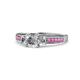 1 - Dzeni Diamond Three Stone with Side Pink Sapphire Ring 