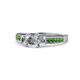 1 - Dzeni Diamond Three Stone with Side Green Garnet Ring 