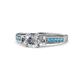 1 - Dzeni Diamond Three Stone with Side Blue Topaz Ring 