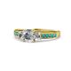 1 - Dzeni Diamond Three Stone with Side London Blue Topaz Ring 