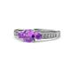 1 - Dzeni Amethyst Three Stone with Side Diamond Ring 