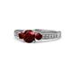 1 - Dzeni Red Garnet Three Stone with Side Diamond Ring 