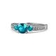 1 - Dzeni London Blue Topaz Three Stone with Side Diamond Ring 