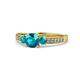 1 - Dzeni London Blue Topaz Three Stone with Side Diamond Ring 