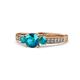 1 - Dzeni London Blue Topaz Three Stone with Side Diamond Ring 