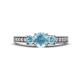 1 - Valene Aquamarine Three Stone with Side Diamond Ring 