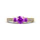 1 - Valene Amethyst Three Stone with Side Diamond Ring 