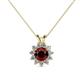 1 - Megan Red Garnet and Diamond Floral Halo Pendant 