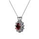 2 - Megan Red Garnet and Diamond Floral Halo Pendant 