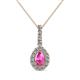 1 - Quy 0.96 ctw (6x4 mm) Pear Shape Pink Sapphire and Round Natural Diamond Teardrop Halo Pendant 