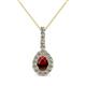 1 - Quy 0.88 ctw (6x4 mm) Pear Shape Ruby and Round Natural Diamond Teardrop Halo Pendant 