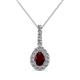 1 - Quy 0.91 ctw (6x4 mm) Pear Shape Red Garnet and Round Natural Diamond Teardrop Halo Pendant 