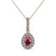 1 - Quy 0.91 ctw (6x4 mm) Pear Shape Rhodolite Garnet and Round Natural Diamond Teardrop Halo Pendant 