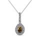 1 - Quy 0.71 ctw (6x4 mm) Pear Shape Smoky Quartz and Round Natural Diamond Teardrop Halo Pendant 