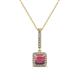 1 - Claire Rhodolite Garnet and Diamond Square Shape Halo Pendant 